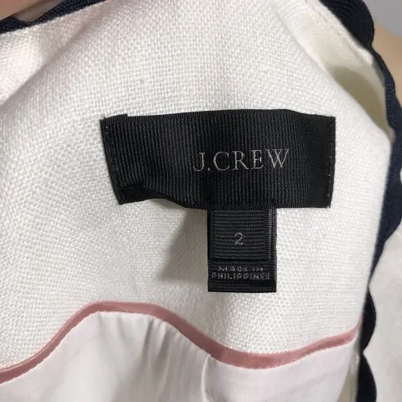 J Crew Linen Jacket Womens 2 White Blue Blazer Ric Rac Trim Career Office - Picture 13 of 15